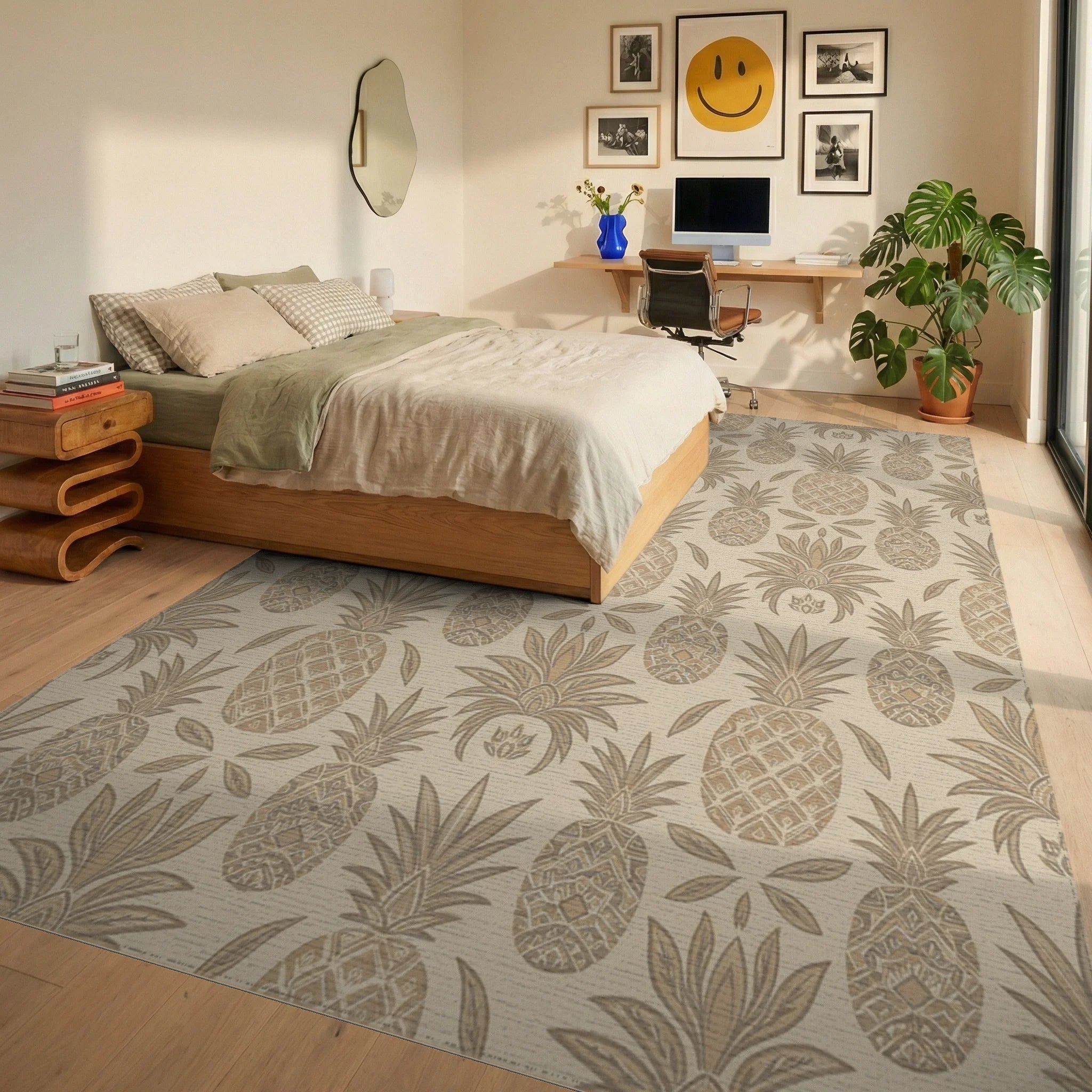 Terracotta Tropical Pineapple Garland Rug Bedroom View