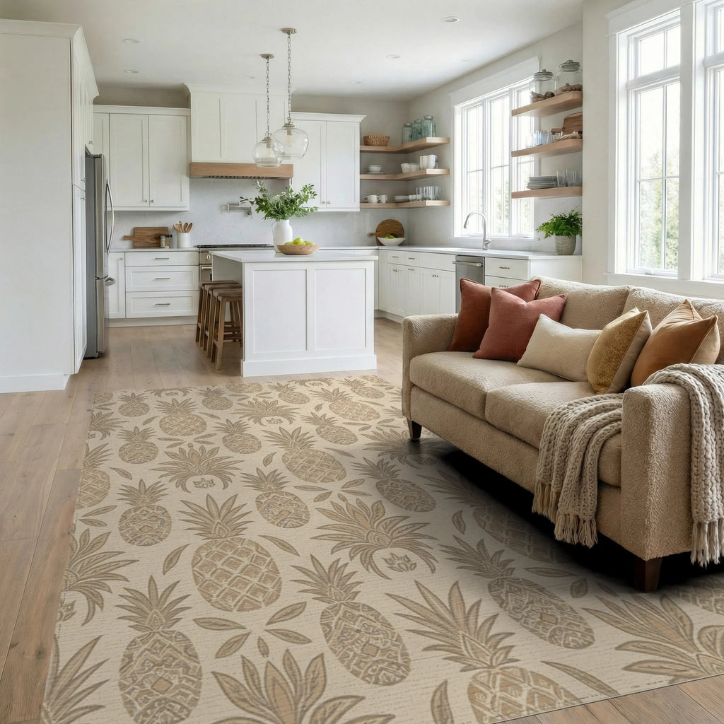 Terracotta Tropical Pineapple Garland Rug Living Room View