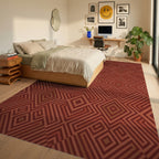 Terracotta Warm Geometric Diamond Rug Bedroom View