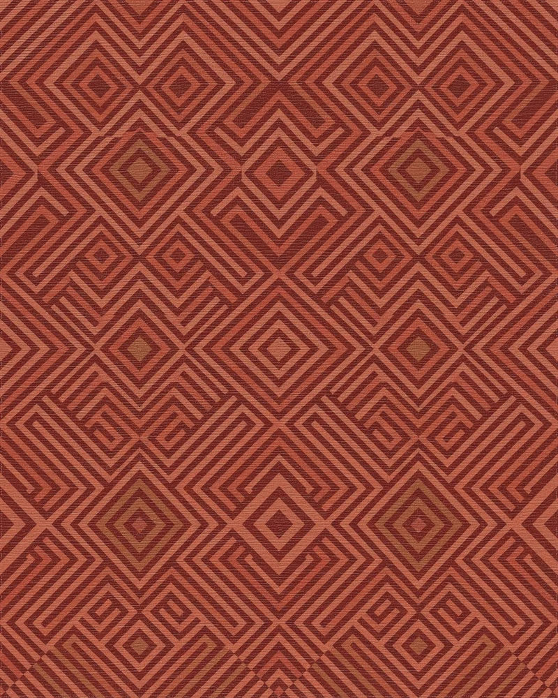 Terracotta Warm Geometric Diamond Rug - Cutout View