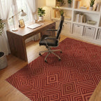 Terracotta Warm Geometric Diamond Rug Office View