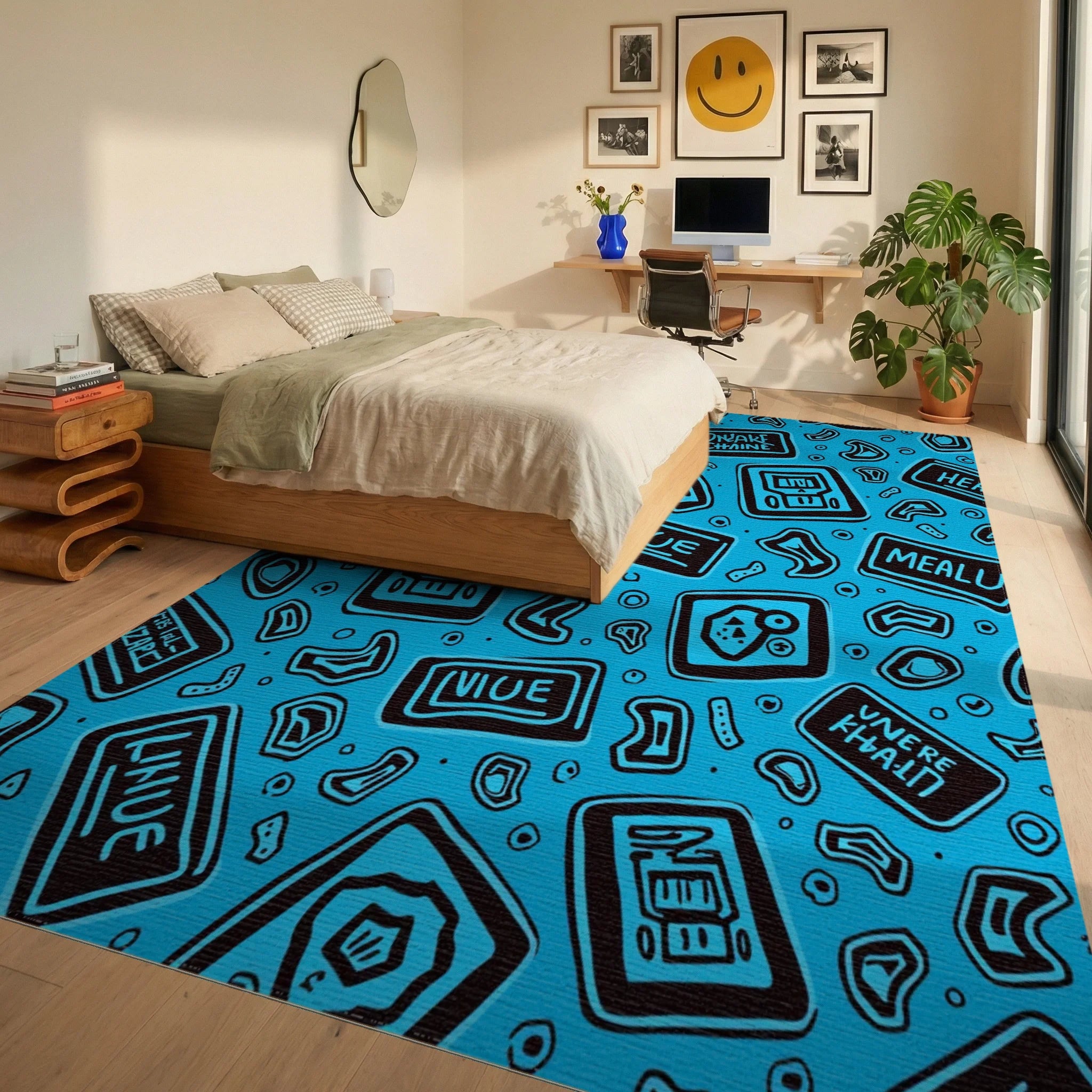 Text Blocks Pattern Rug Bedroom View
