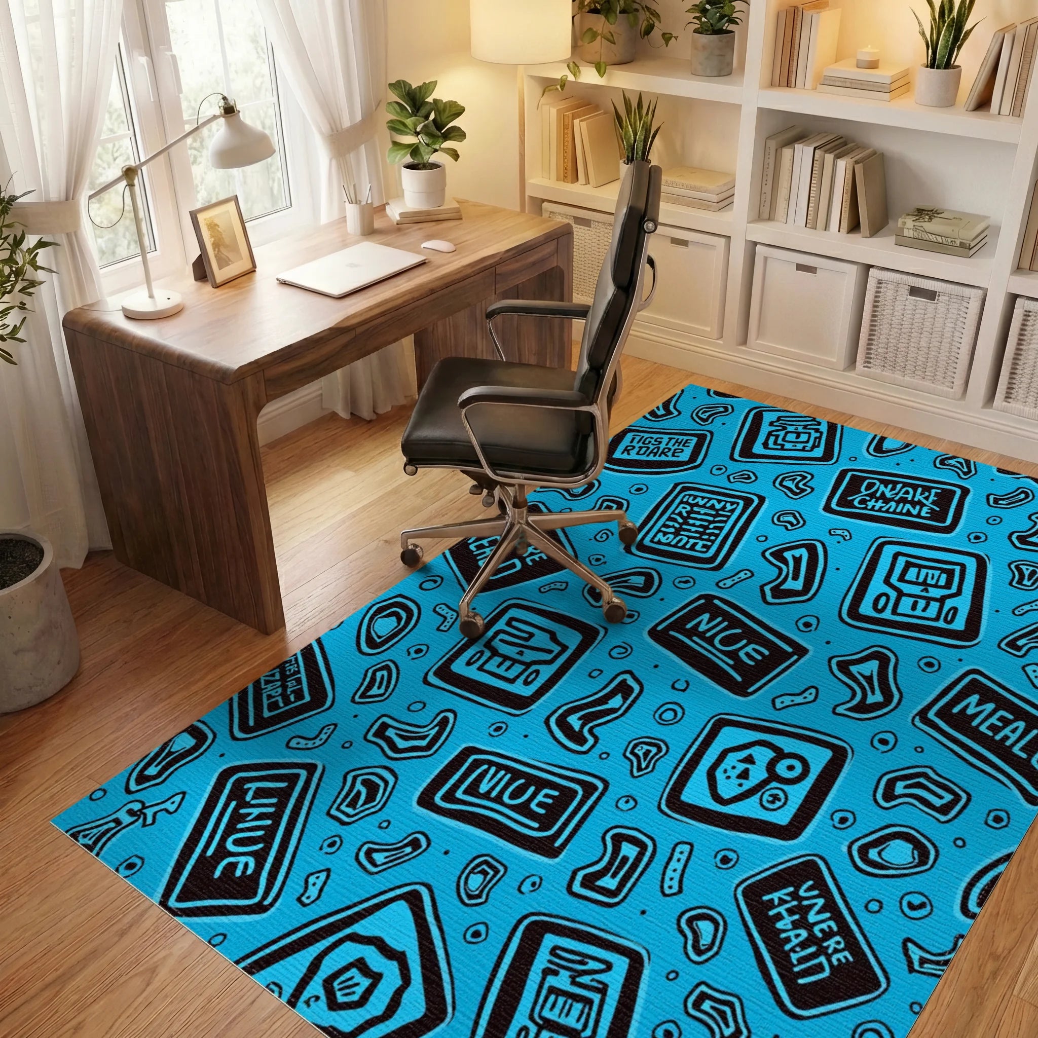 Text Blocks Pattern Rug Office View