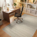 Textured Cream Neutral Stripe Rug - Office View