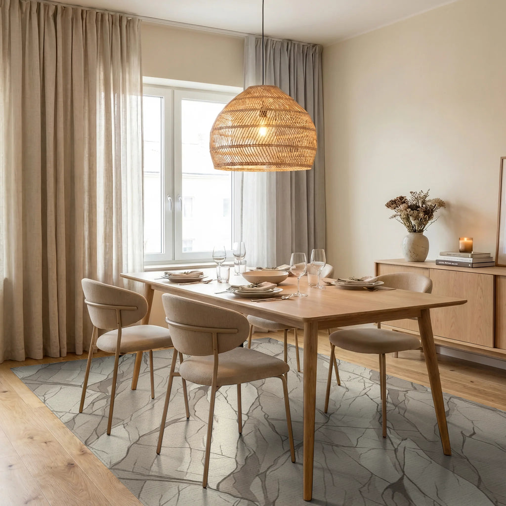 Textured Stone Landscape Cream Rug Dining Room View