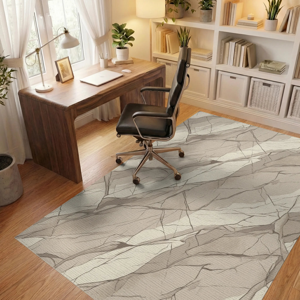 Textured Stone Landscape Cream Rug Office View