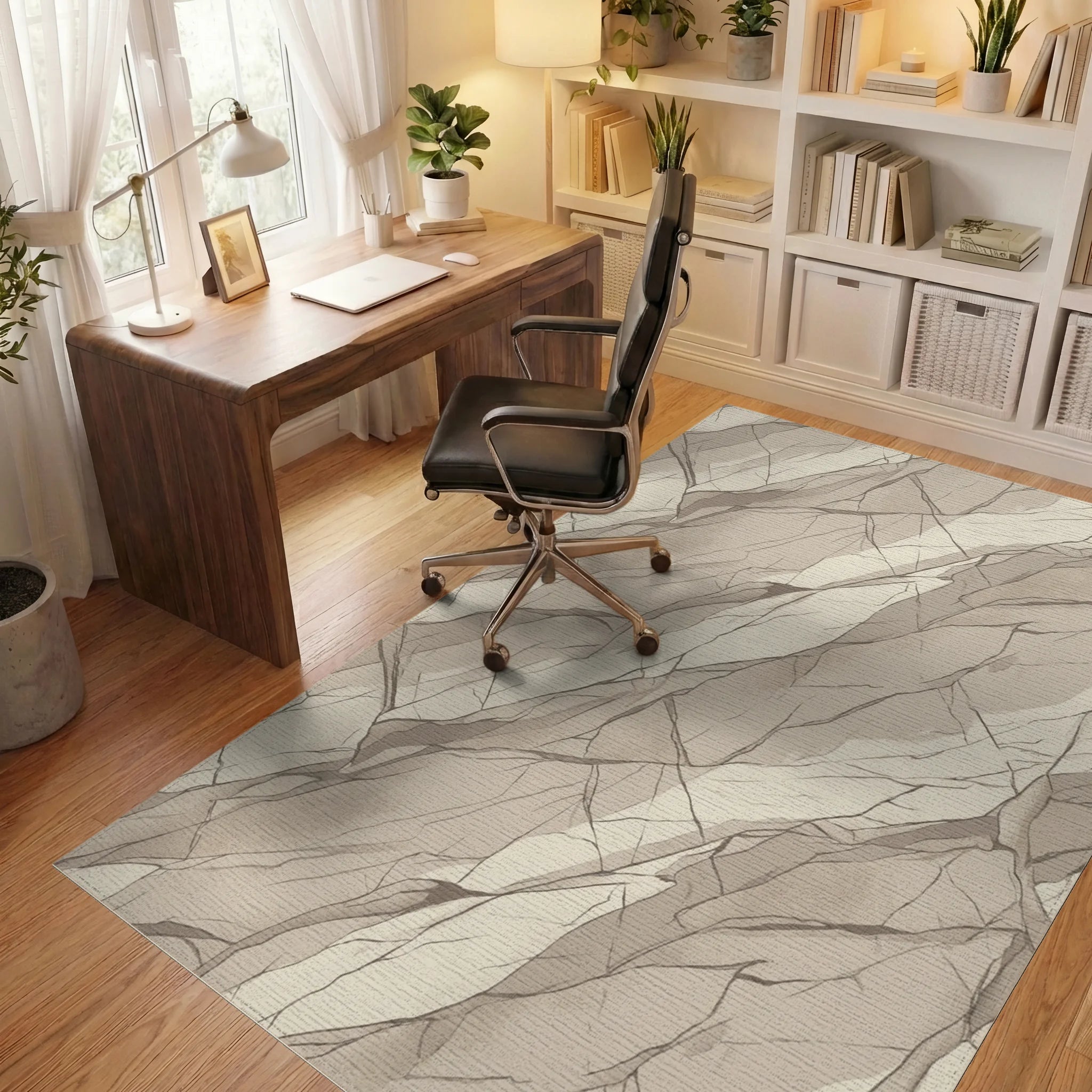 Textured Stone Landscape Cream Rug Office View