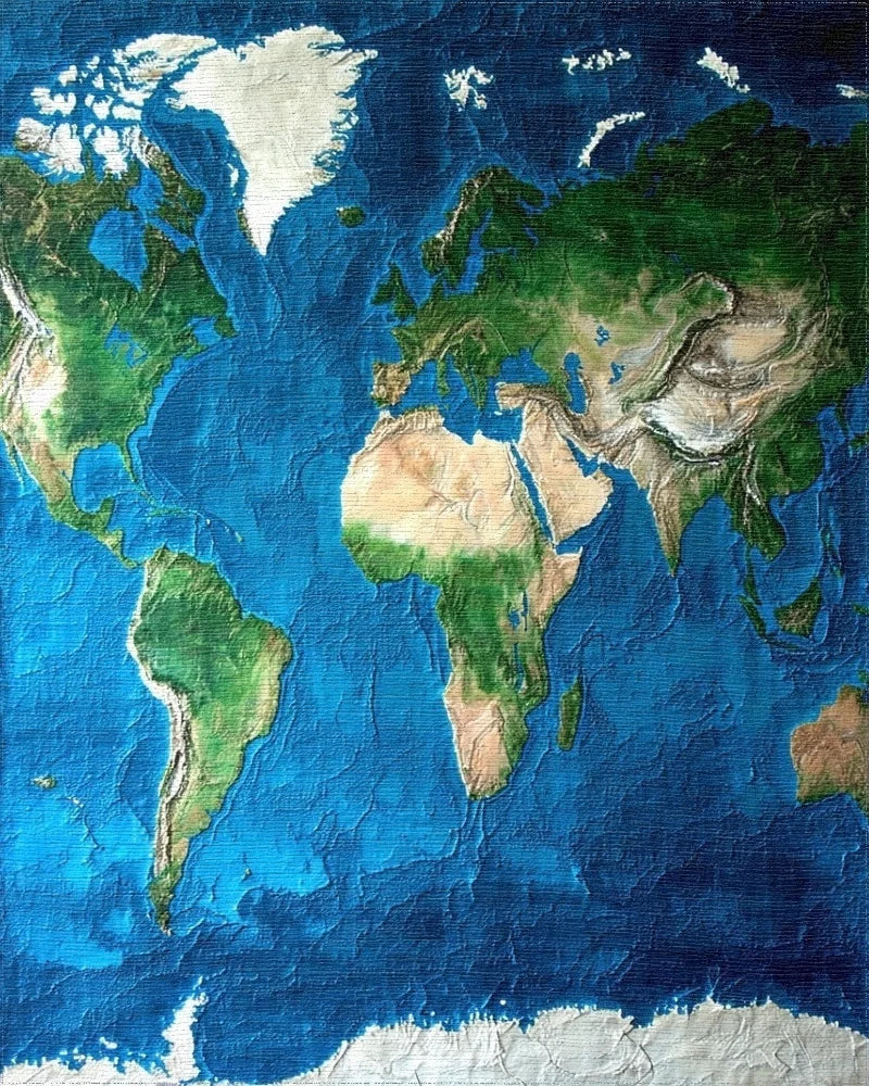 Textured World Map Rug - Cutout View