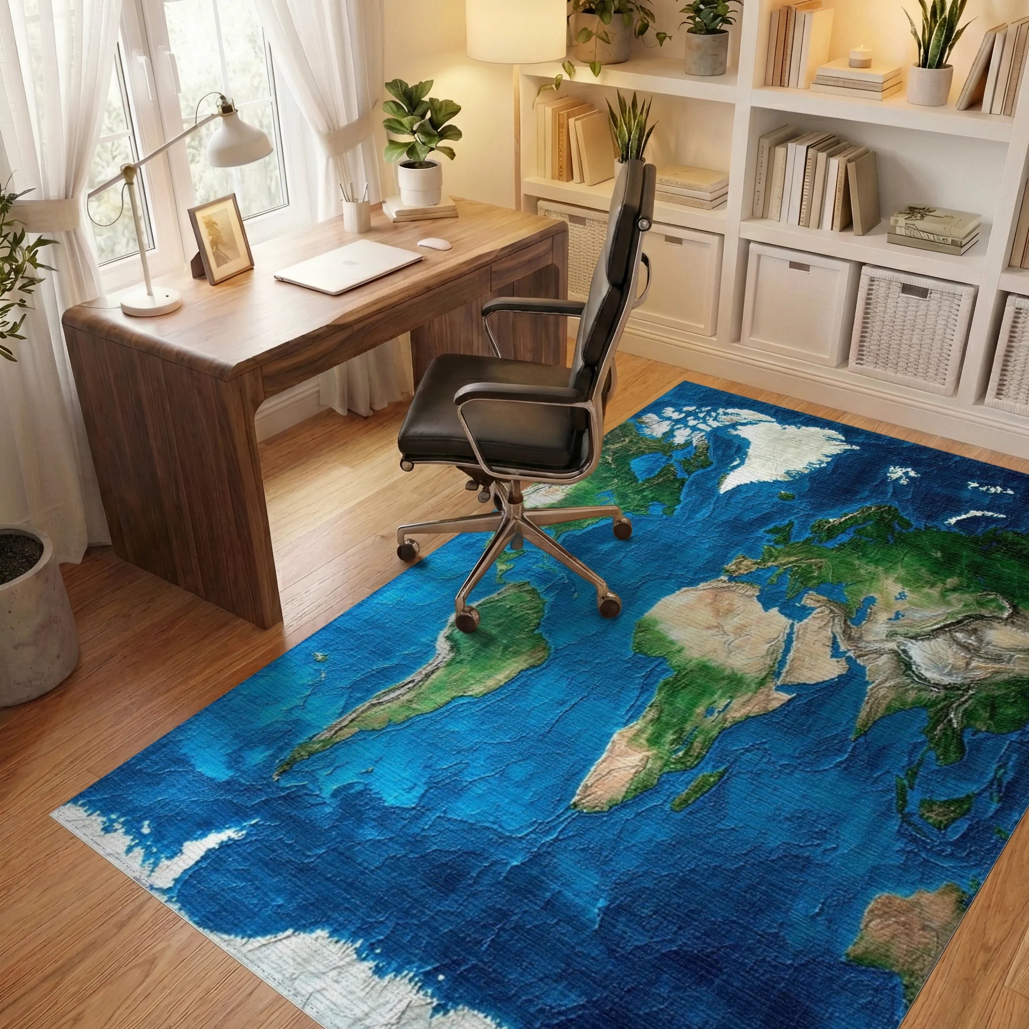 Textured World Map Rug - Office View