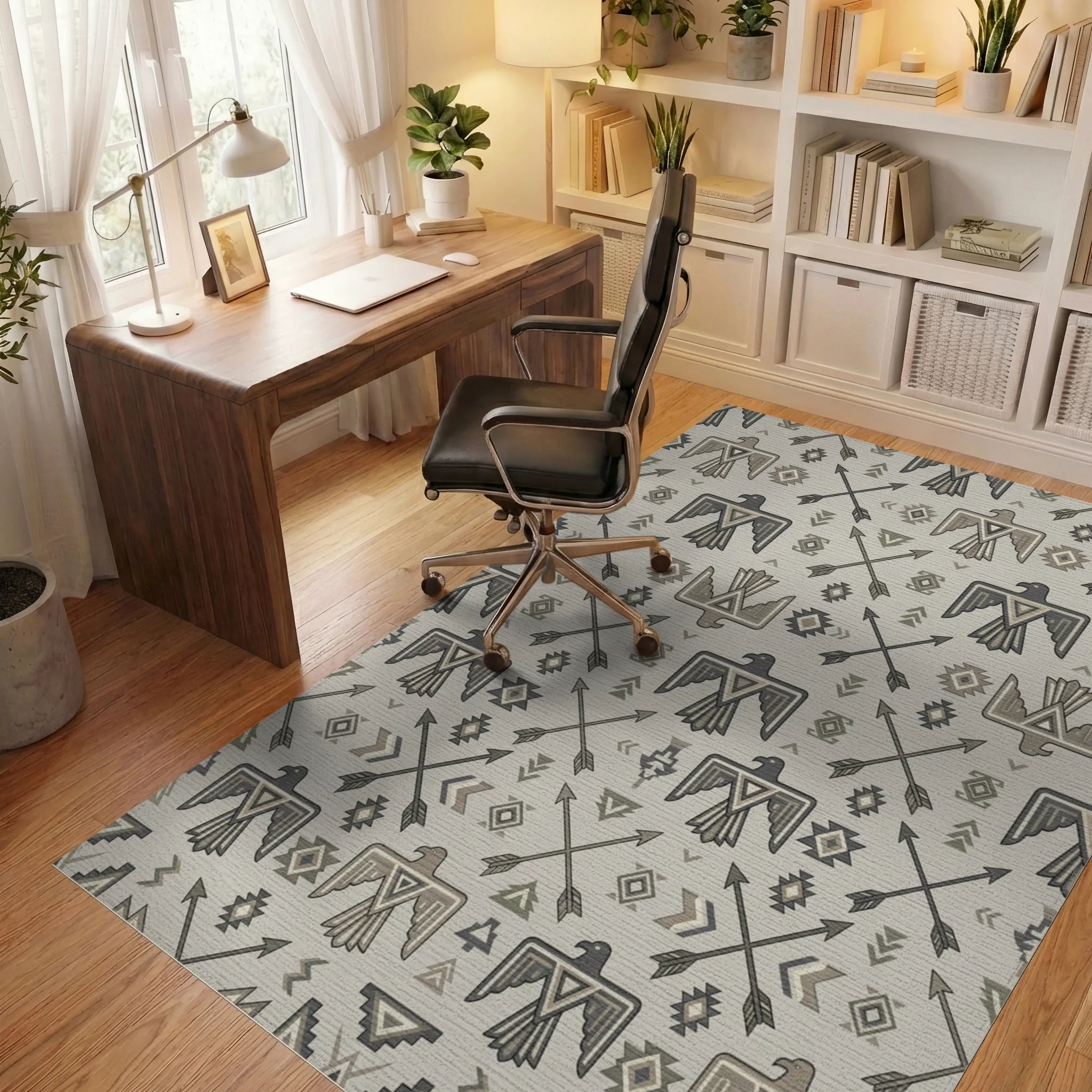 Thunderbird Arrows Neutral Earth Tones Rug Office View