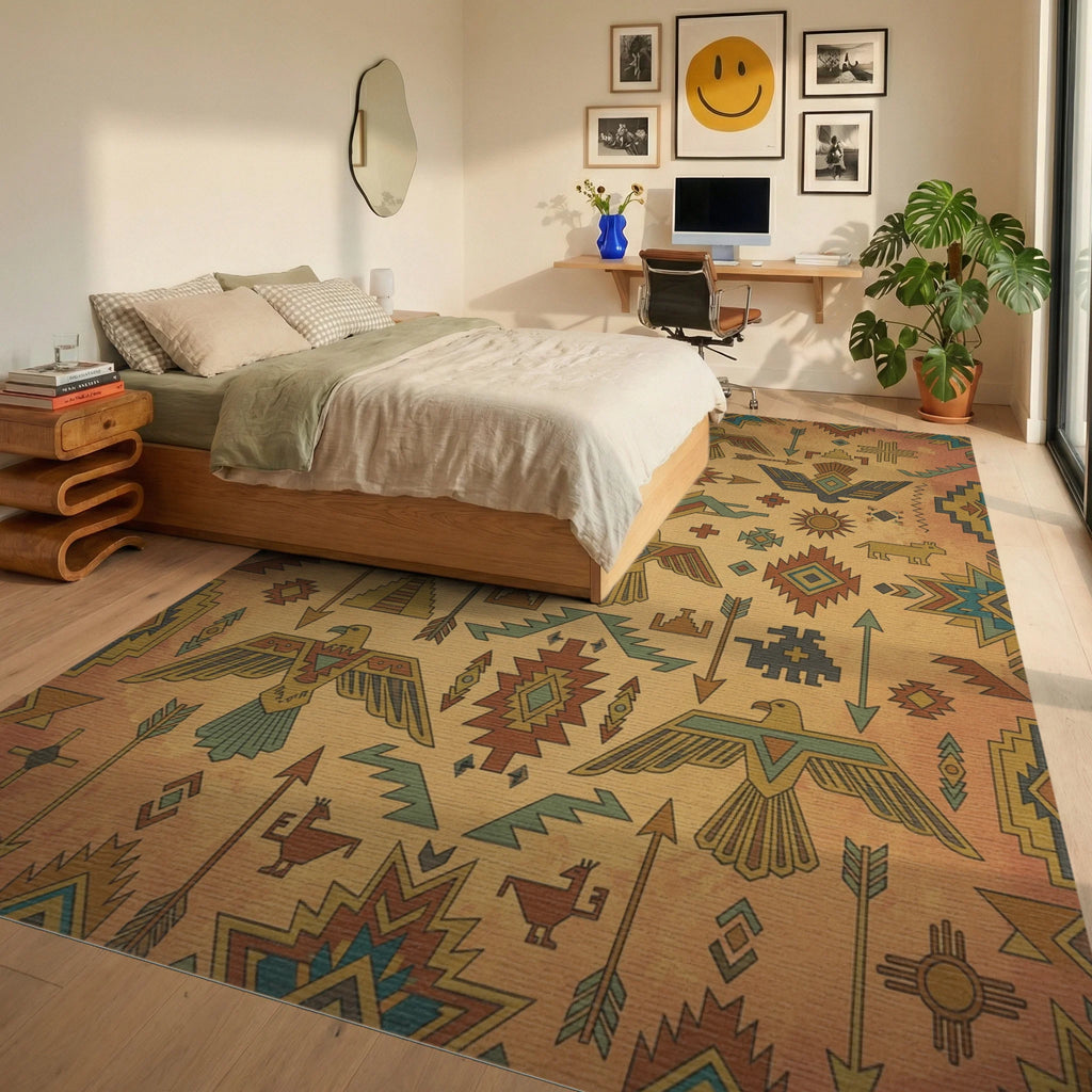 Thunderbird Sun Arrow Southwest Collection Rug Bedroom View