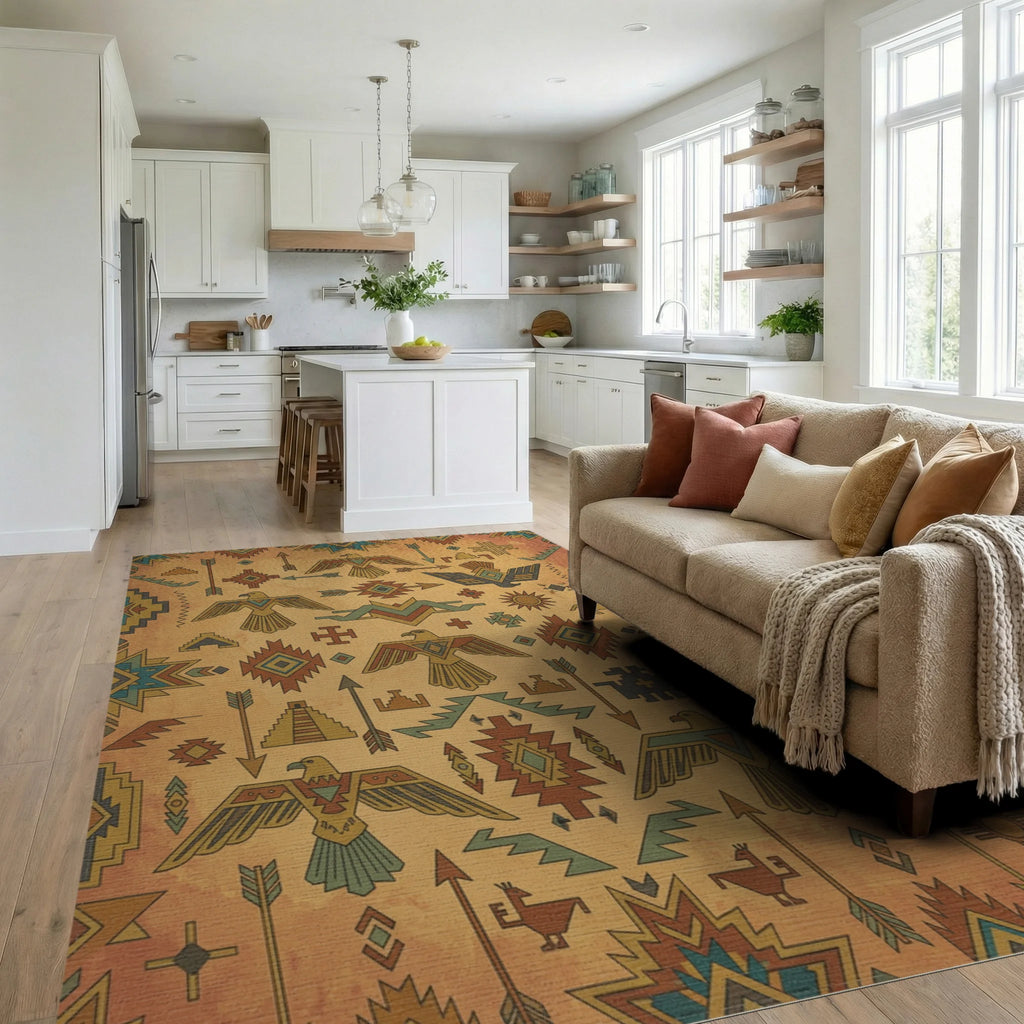 Thunderbird Sun Arrow Southwest Collection Rug Living Room View