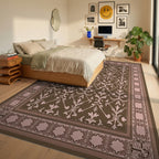 Traditional Damask Patterned Brown Pink Rug Bedroom View