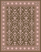 Traditional Damask Patterned Brown Pink Rug - Cutout View
