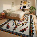 Tribal Earth Tones Diamond Rug - Bedroom View