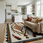 Tribal Earth Tones Diamond Rug - Living Room View