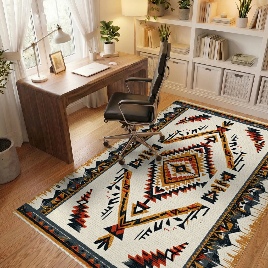 Tribal Earth Tones Diamond Rug - Office View