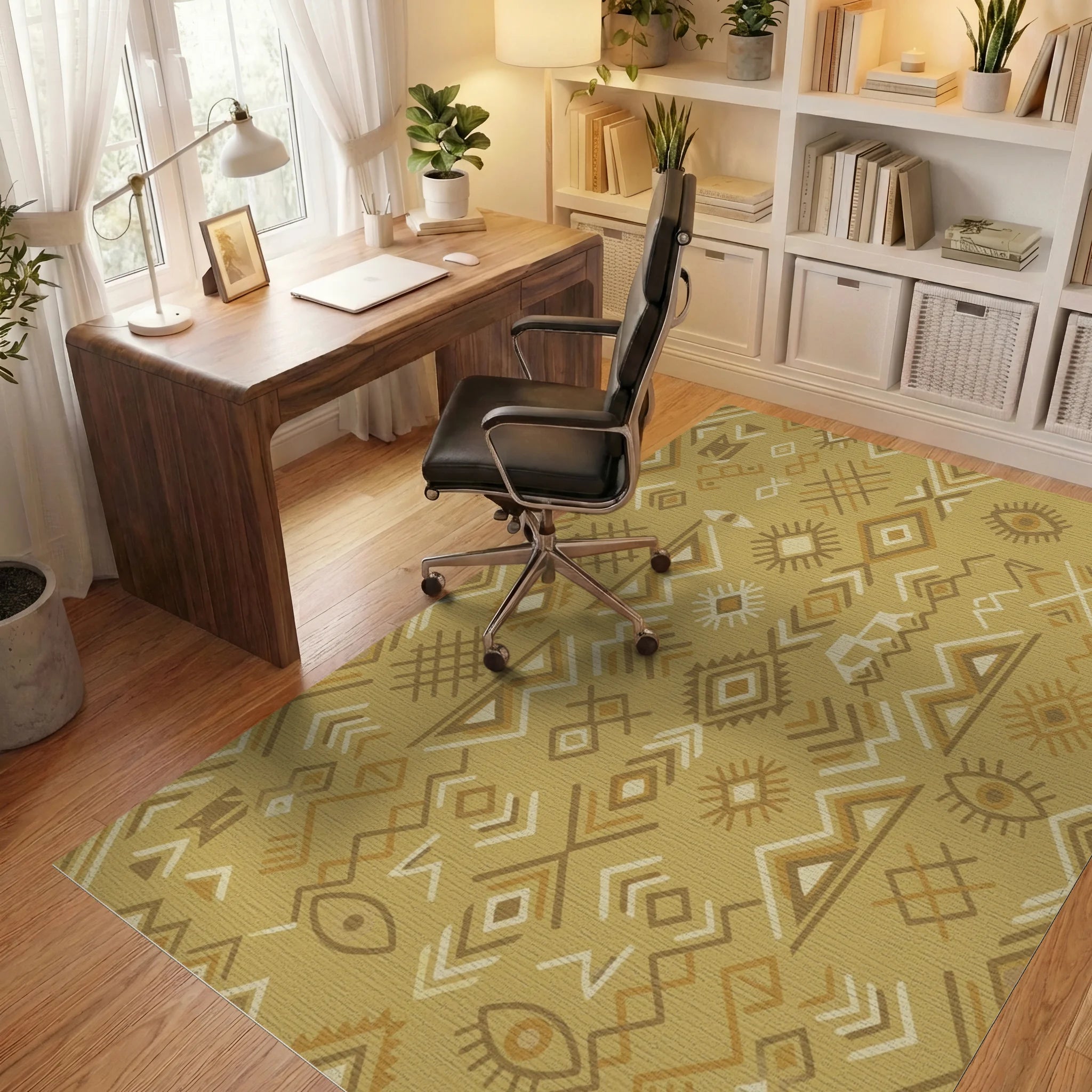 Tribal Earth Tones Geometric Eye Rug Office View