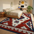 Tribal Geometric Diamond Pattern Rug - Bedroom View