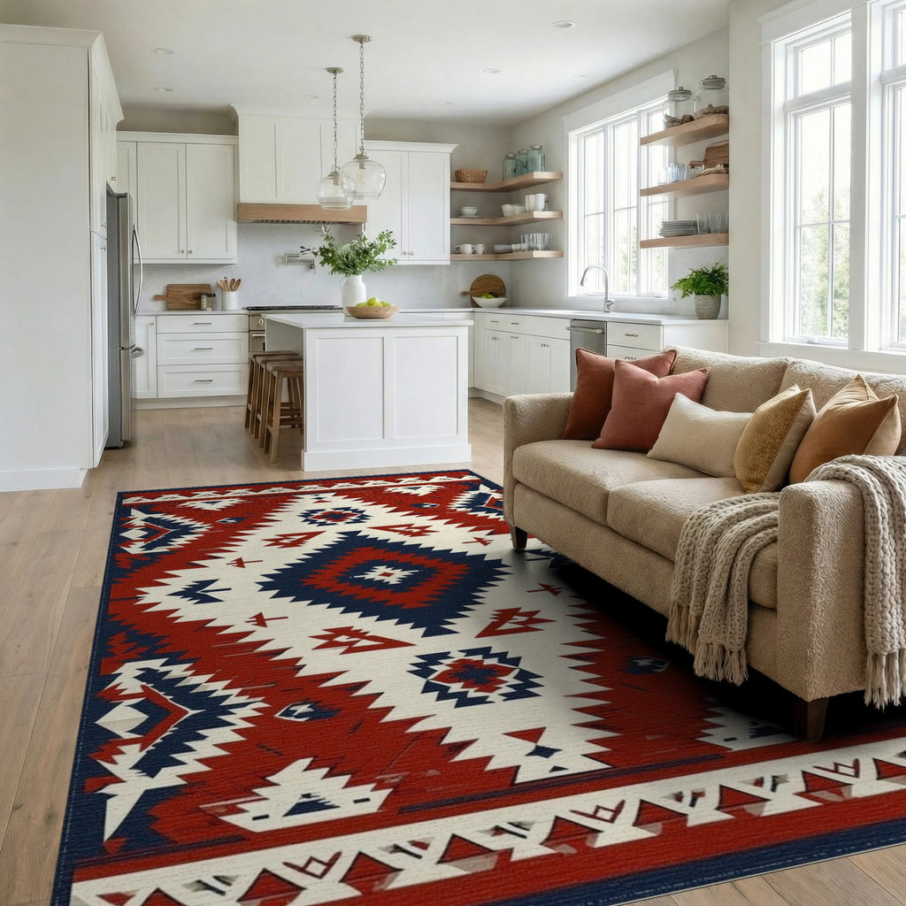 Tribal Geometric Diamond Pattern Rug - Living Room View