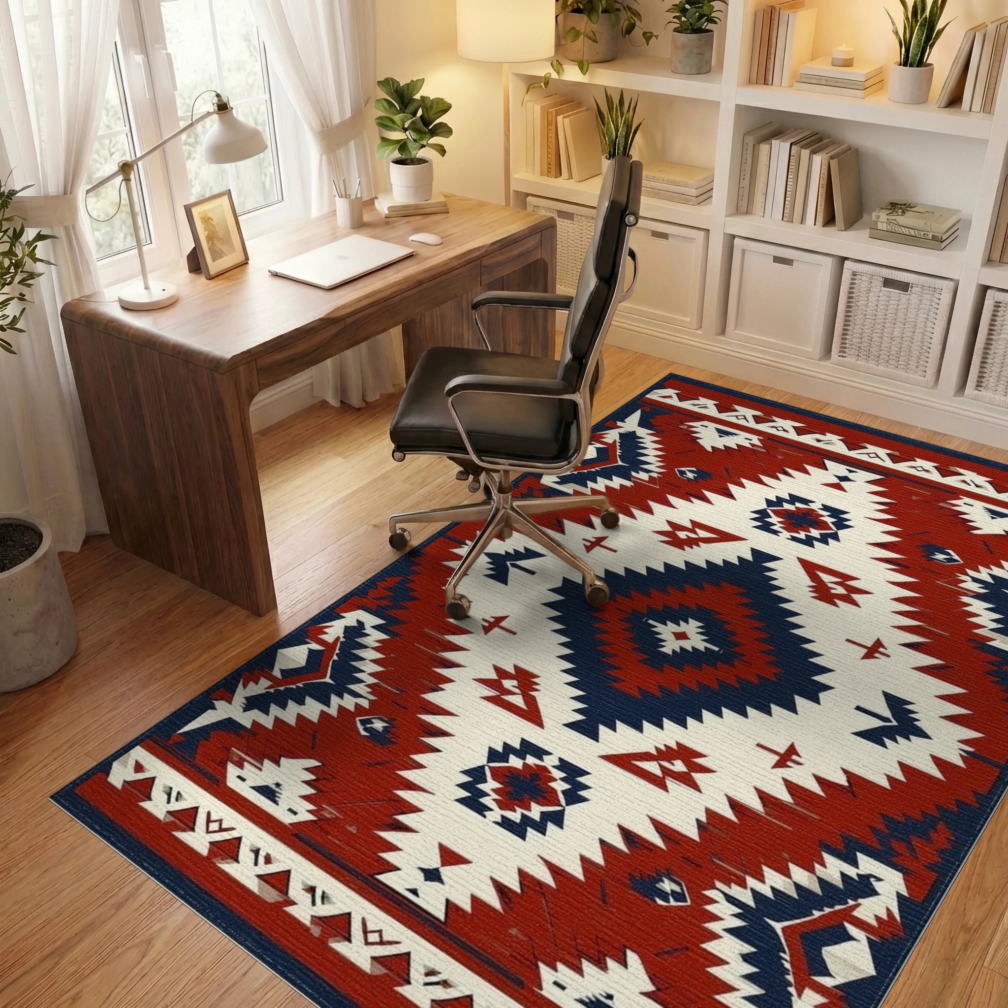 Tribal Geometric Diamond Pattern Rug - Office View