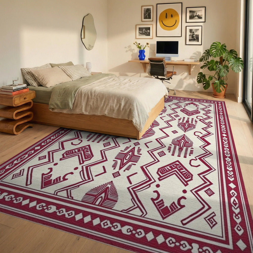 Tribal Geometric Pattern Rug Bedroom View
