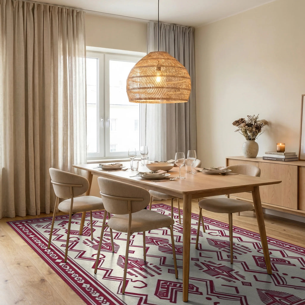 Tribal Geometric Pattern Rug Dining Room View