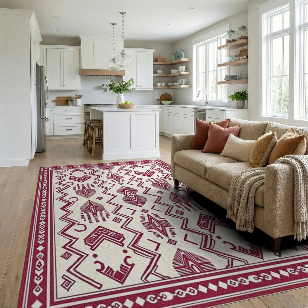 Tribal Geometric Pattern Rug Living Room View