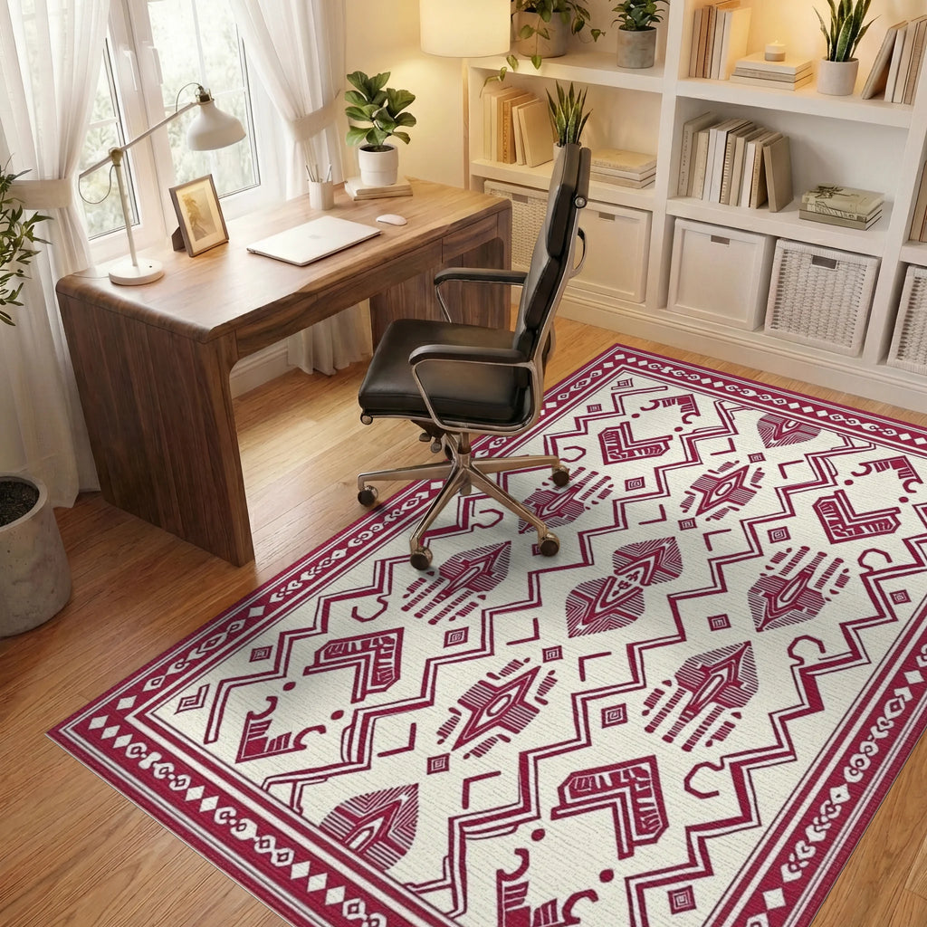 Tribal Geometric Pattern Rug Office View