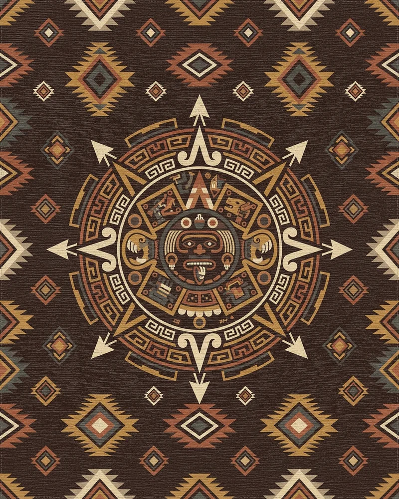 Tribal Sun Ceramic Medallion Terra Cotta Rug - Cutout View