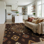 Tribal Sun Ceramic Medallion Terra Cotta Rug Living Room View
