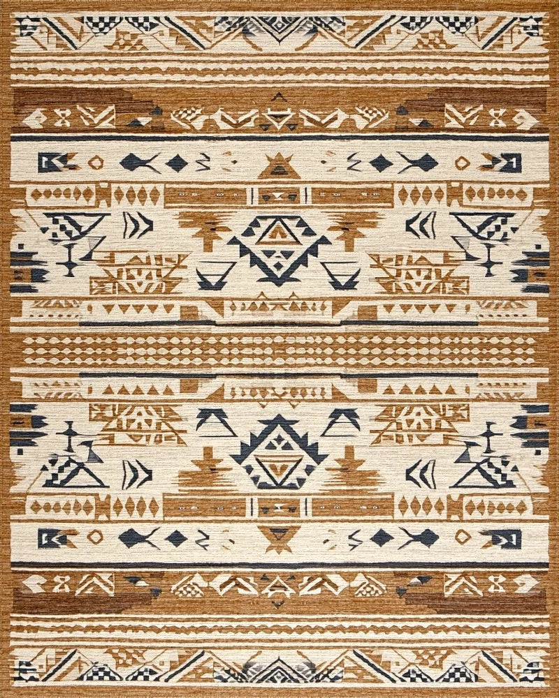 Tribal Terracotta Navy Geometric Rug - Cutout View