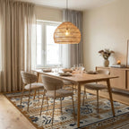 Tribal Terracotta Navy Geometric Rug - Dining Room View