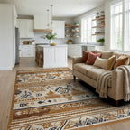 Tribal Terracotta Navy Geometric Rug - Living Room View