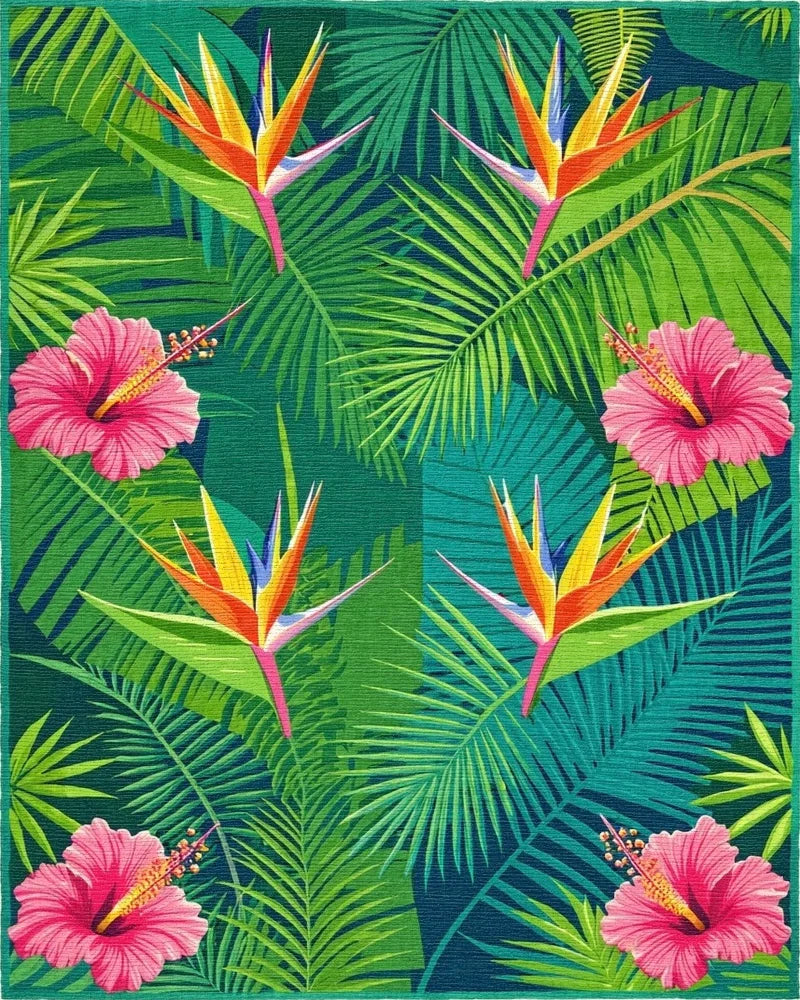Tropical Bird of Paradise Hibiscus Leaves Rug - Cutout View