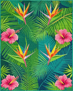 Tropical Bird of Paradise Hibiscus Leaves Rug - Cutout View