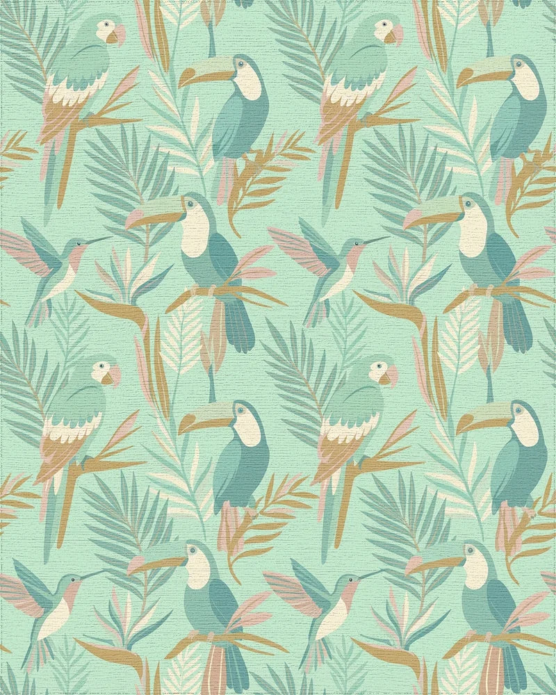 Tropical Birds and Botanicals Medley Rug - Cutout View