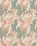 Tropical Birds Orange Green Leaves Rug - Cutout View
