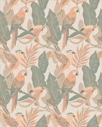 Tropical Birds Orange Green Leaves Rug - Cutout View