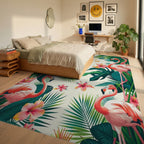 Tropical Flamingo And Hibiscus Garden Design Rug - Bedroom View