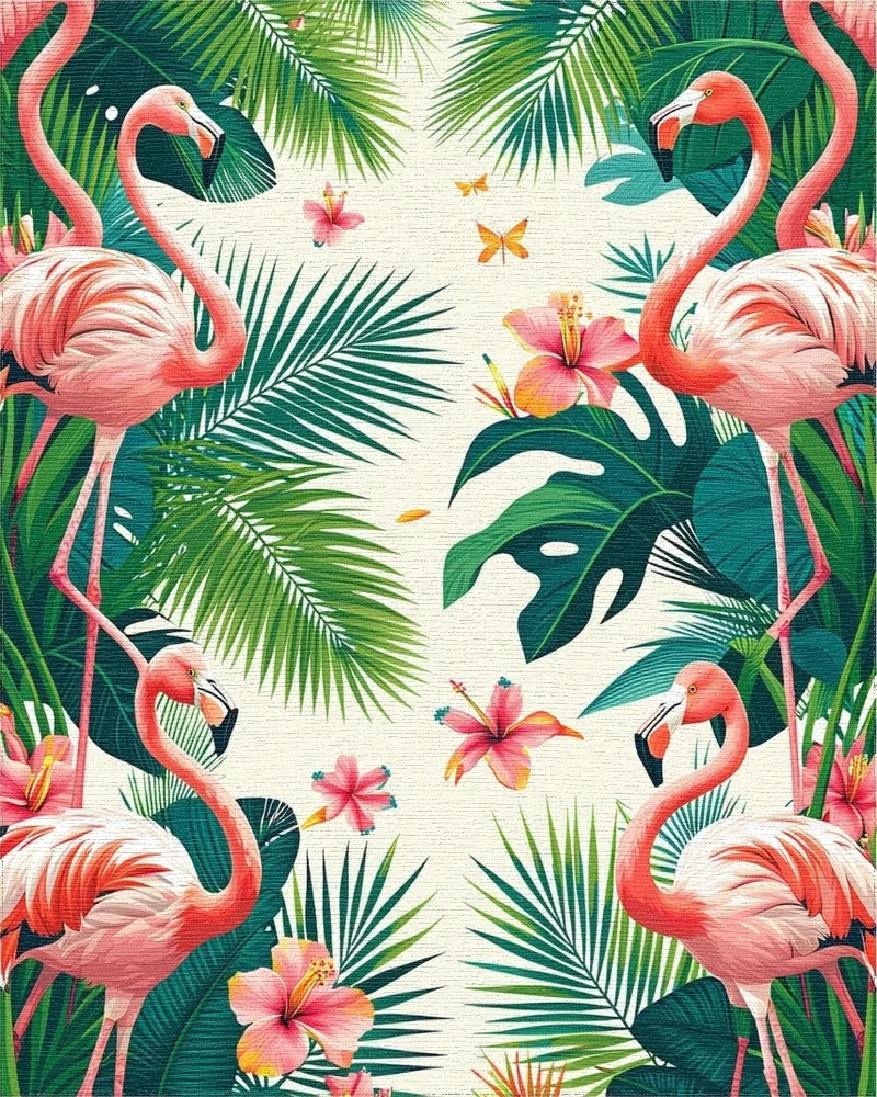 Tropical Flamingo And Hibiscus Garden Design Rug - Cutout View