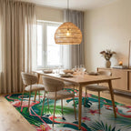 Tropical Flamingo And Hibiscus Garden Design Rug - Dining Room View