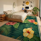 Tropical Floral Rainforest Pattern Rug Bedroom View