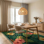 Tropical Floral Rainforest Pattern Rug Dining Room View