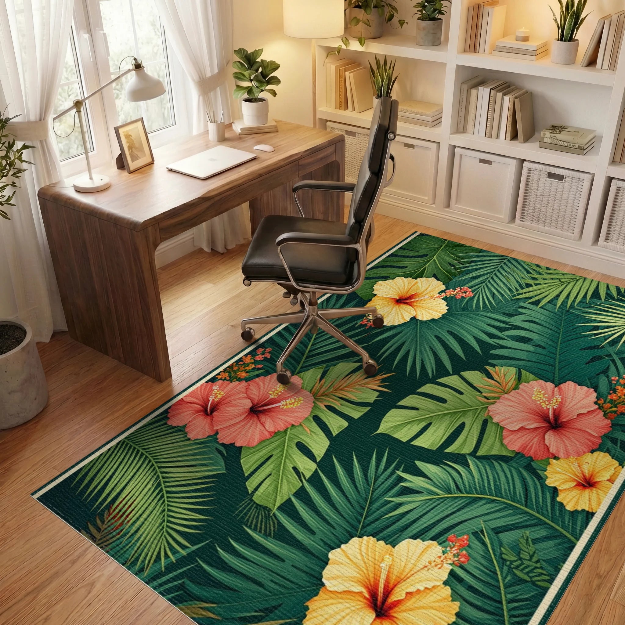 Tropical Floral Rainforest Pattern Rug Office View