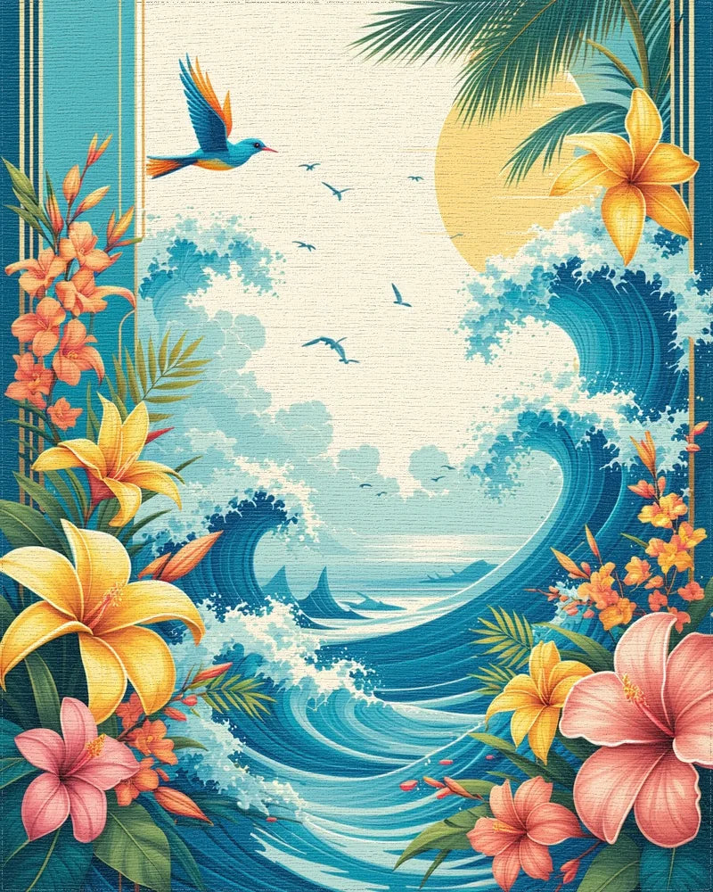 Tropical Floral Wave Paradise Rug - Cutout View