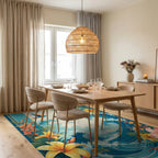Tropical Floral Wave Paradise Rug Dining Room View
