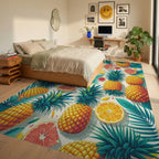 Tropical Fruit Pineapple Citrus Design Rug Bedroom View