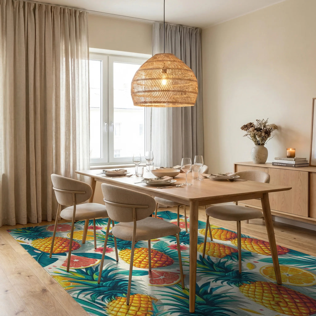 Tropical Fruit Pineapple Citrus Design Rug Dining Room View