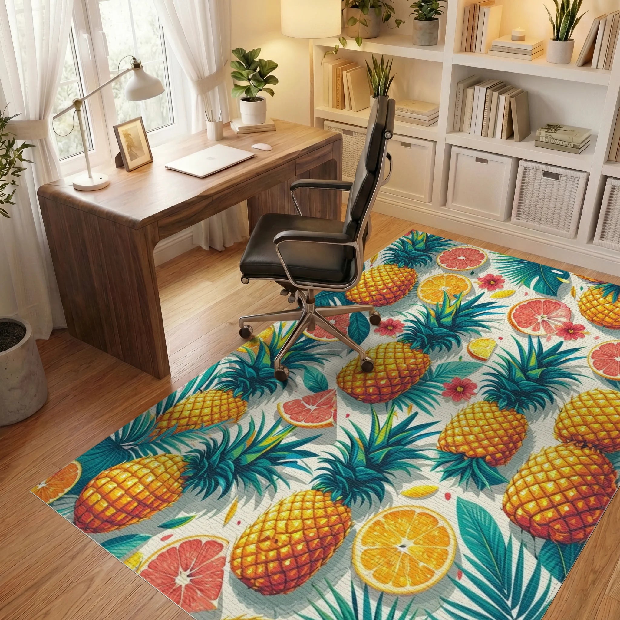 Tropical Fruit Pineapple Citrus Design Rug Office View